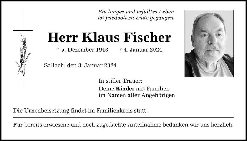 Traueranzeige Klaus Fischer