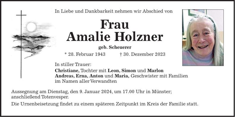 Traueranzeige Amalie Holzner