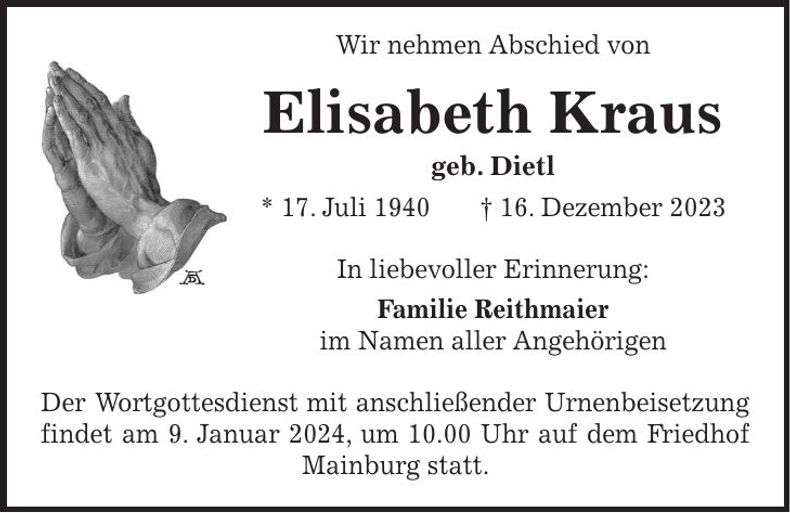 Traueranzeige Elisabeth Kraus