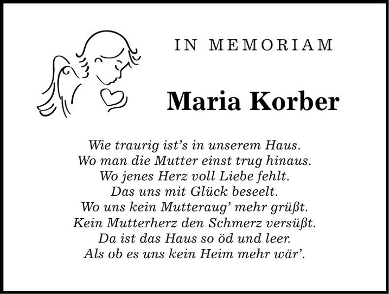 Traueranzeige Maria Korber