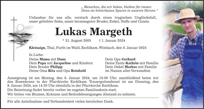 Traueranzeige Lukas Margeth