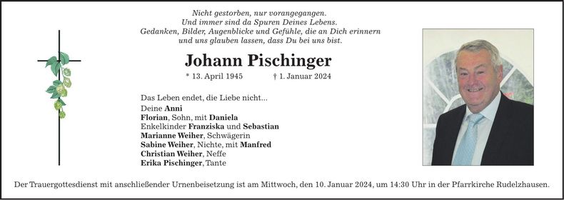 Traueranzeige Johann Pischinger