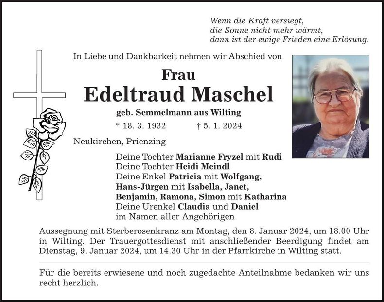 Traueranzeige Edeltraud Maschel