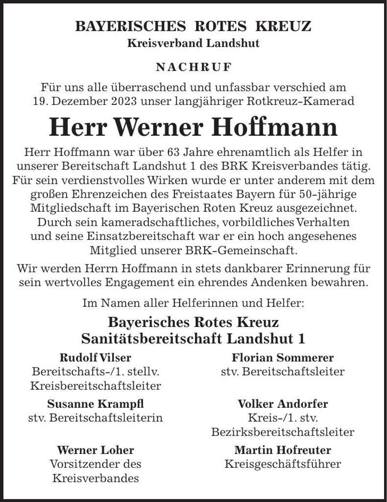 Traueranzeige Werner Hoffmann