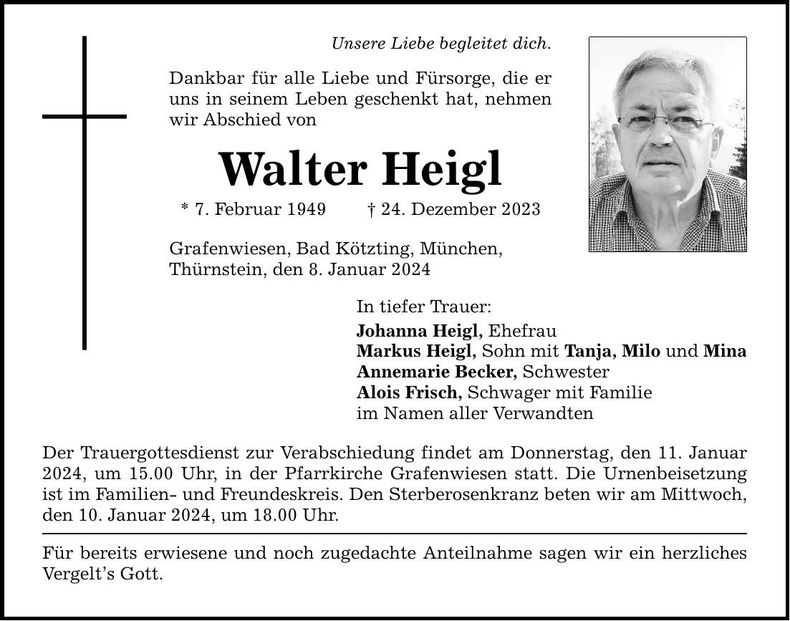 Traueranzeige Walter Heigl