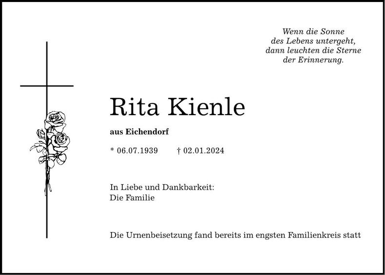 Traueranzeige Rita Kienle