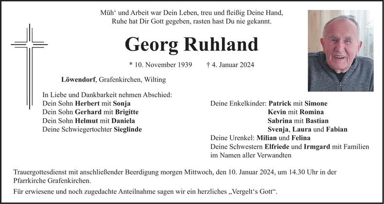 Traueranzeige Georg Ruhland
