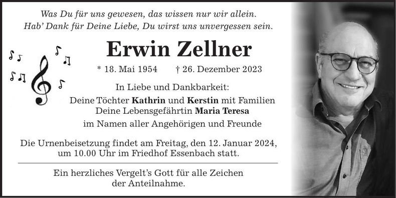 Traueranzeige Erwin Zellner
