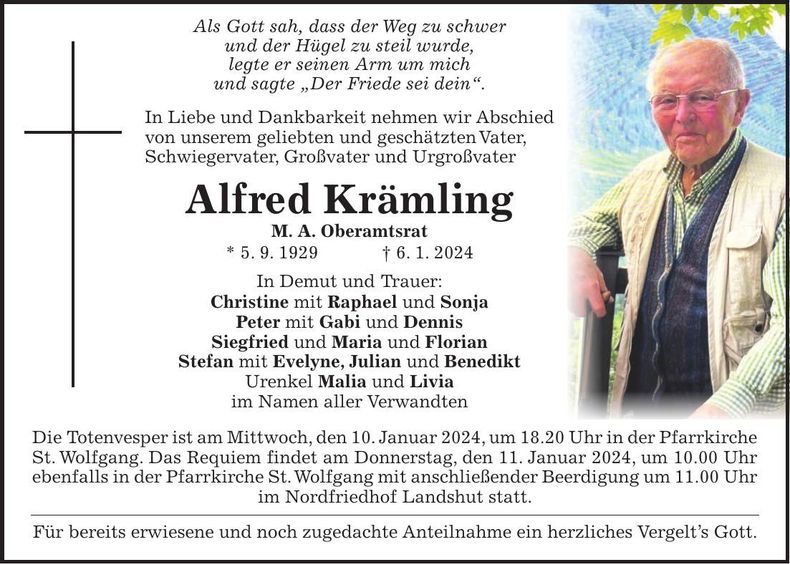 Traueranzeige Alfred Krämling