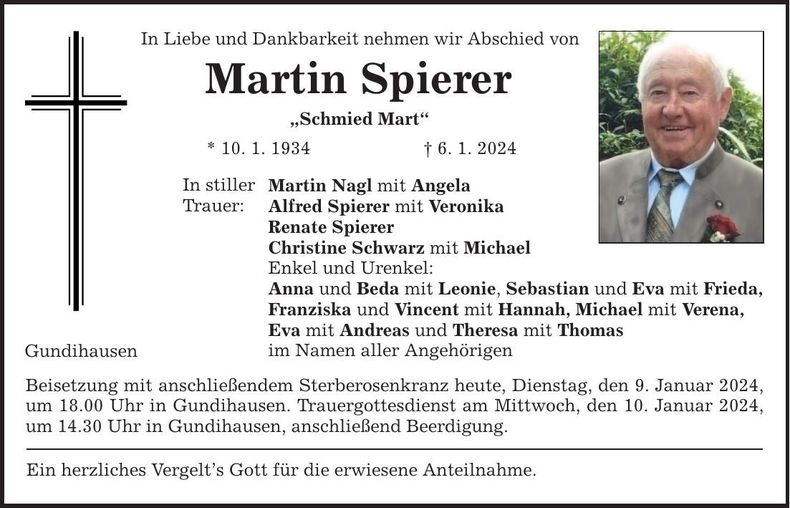 Traueranzeige Martin Spierer