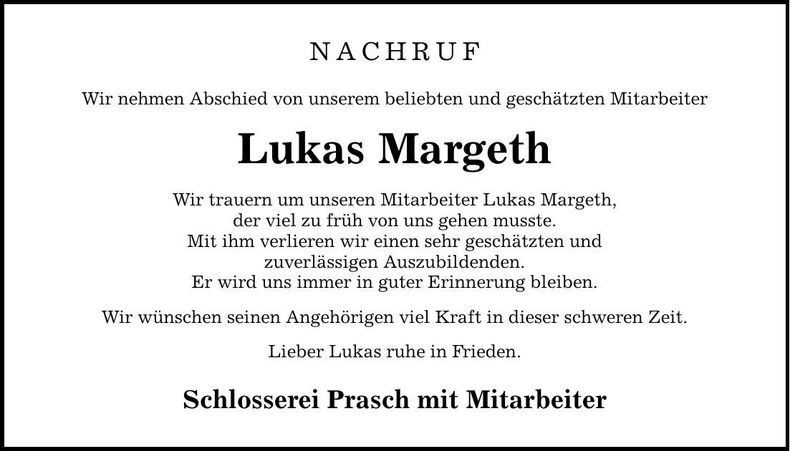 Traueranzeige Lukas Marget