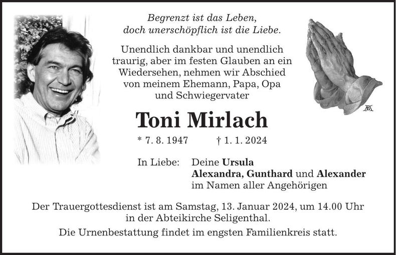 Traueranzeige Toni Mirlach