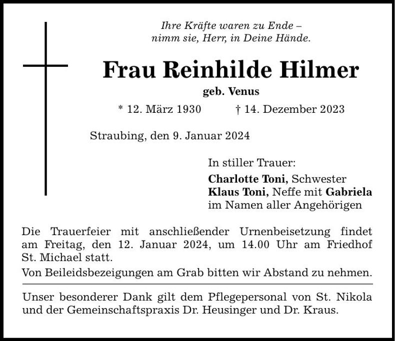 Traueranzeige Reinhilde Hilmer