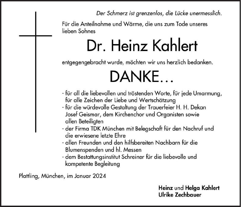 Traueranzeige Heinz Kahlert