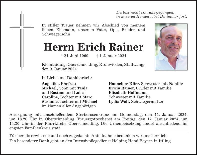 Traueranzeige Erich Rainer