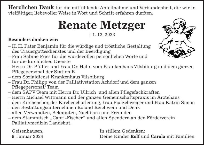 Traueranzeige Renate Metzger