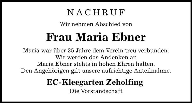 Traueranzeige Maria Ebner