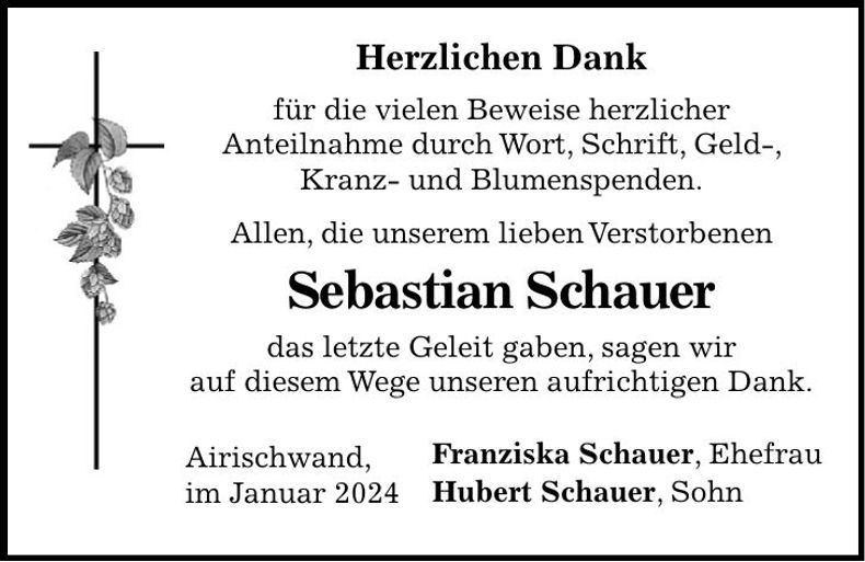 Traueranzeige Sebastian Schauer