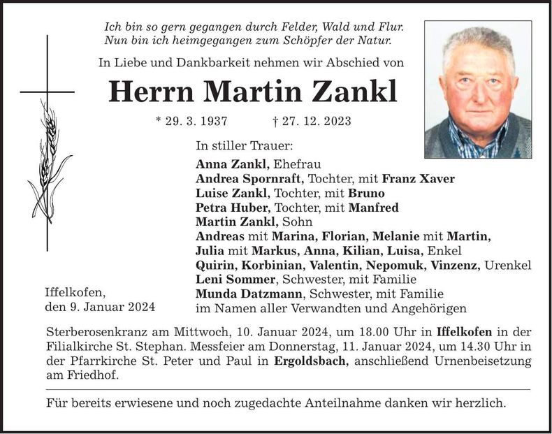 Traueranzeige Martin Zankl