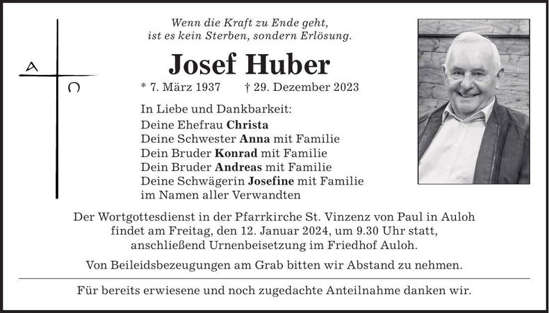Traueranzeige Josef Huber