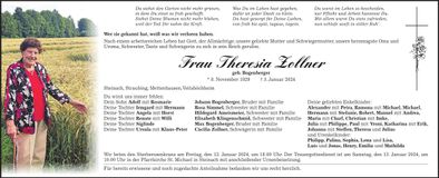Traueranzeige Theresia Zollner