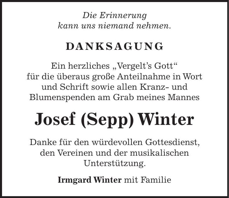 Traueranzeige Josef Winter