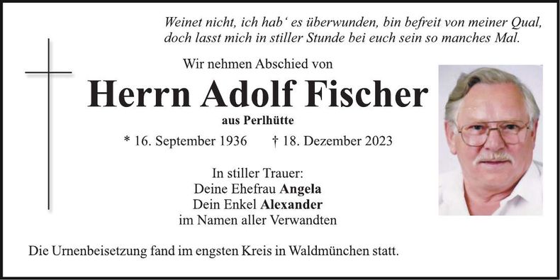 Traueranzeige Adolf Fischer