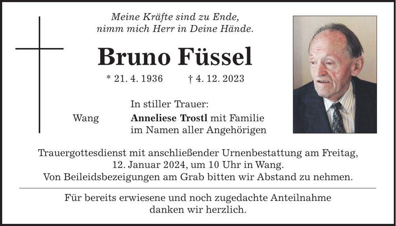Traueranzeige Bruno Füssel