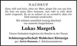 Traueranzeige Lukas Margeth