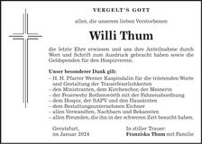 Traueranzeige Willi Thum