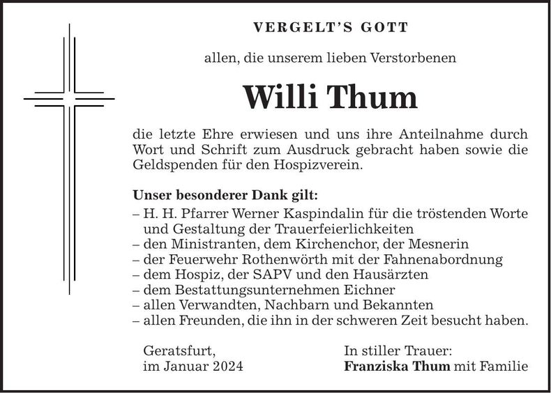Traueranzeige Willi Thum