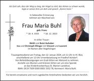 Traueranzeige Maria Buhl
