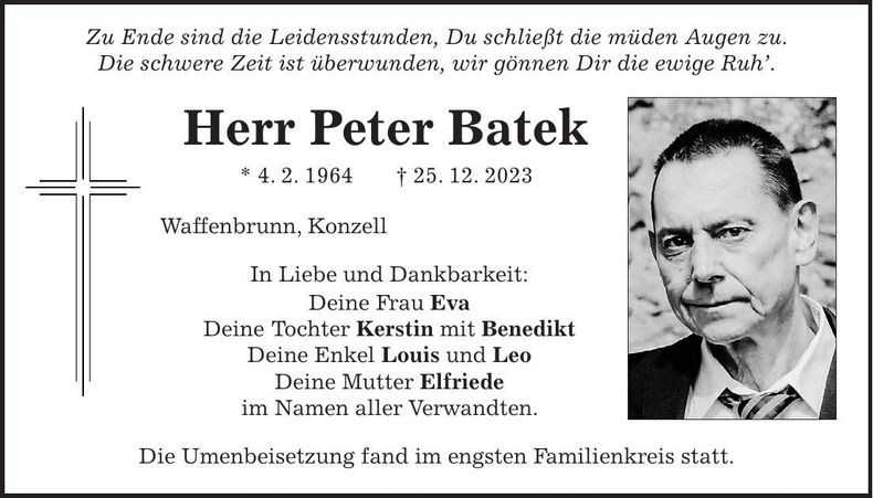 Traueranzeige Peter Batek
