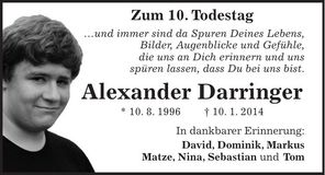 Traueranzeige Alexander Darringer