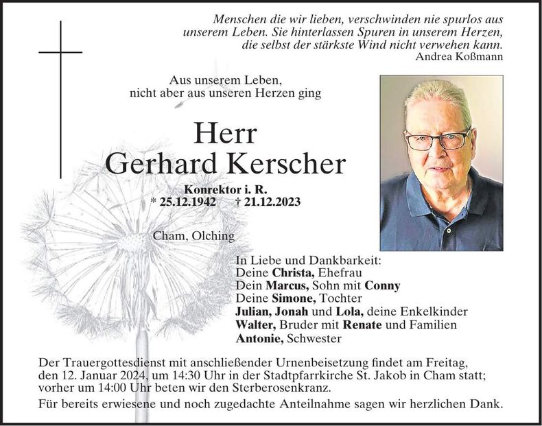 Traueranzeige Gerhard Kerscher