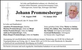 Traueranzeige Johann Prommesberger