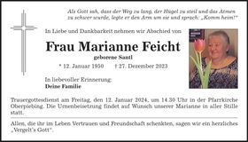 Traueranzeige Marianne Feicht