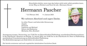 Traueranzeige Hermann Pascher