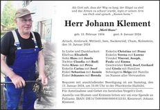 Traueranzeige Johann Klement