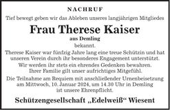 Traueranzeige Therese Kaiser