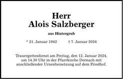 Traueranzeige Alois Salzberger Salzberger