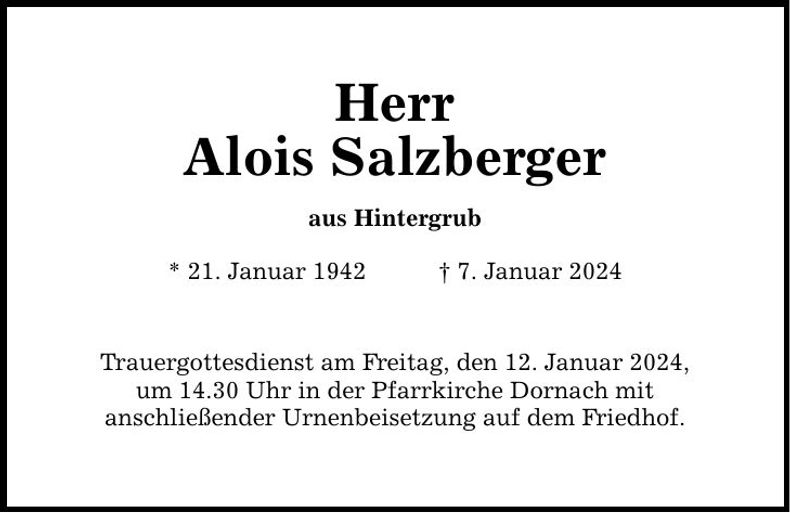 Traueranzeige Alois Salzberger Salzberger