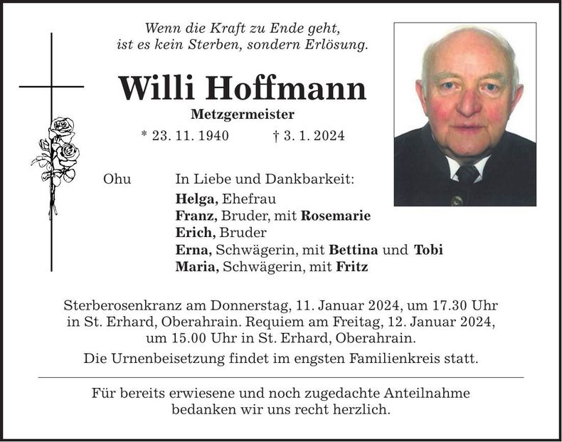 Traueranzeige Willi Hoffmann
