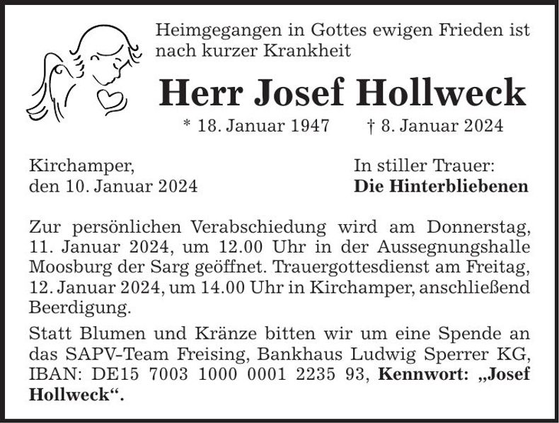 Traueranzeige Josef Hollweck