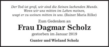 Traueranzeige Dagmar Scholz