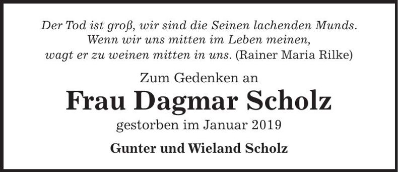 Traueranzeige Dagmar Scholz