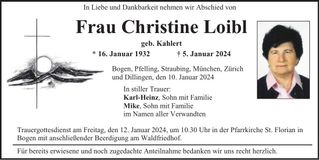Traueranzeige Christine Loibl