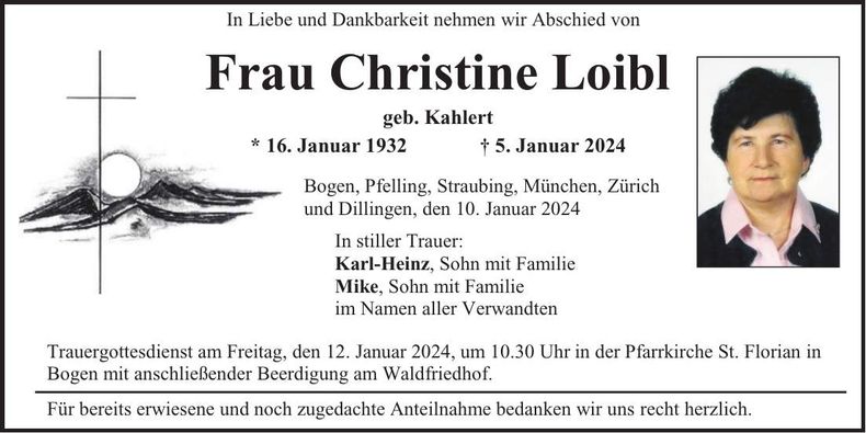 Traueranzeige Christine Loibl