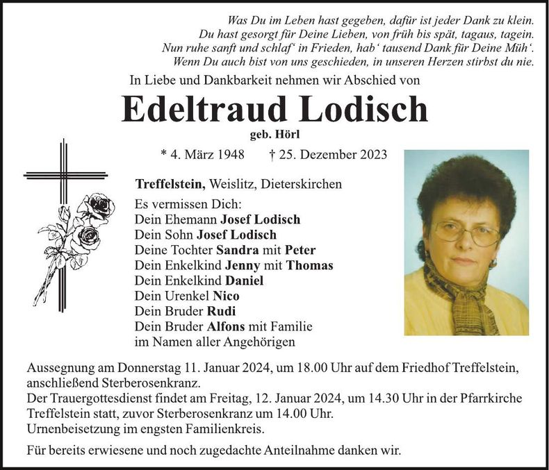 Traueranzeige Edeltraud Lodisch
