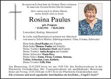 Traueranzeige Rosina Paulus